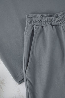 TRENDYOL MAN Koyu Gri Regular Fit Bask?l? Orme Sortlu Pijama Tak?m? TMNSS25PT00032 - Trendyolmilla фото 5