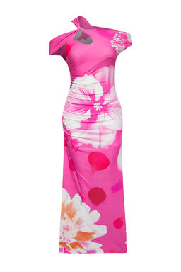 Limited Edition Pembe Cicek Bask?l? Bodycon Cut Out Detayl? Esnek Orme Elbise TWOSS25EL00483 - Trendyolmilla фото 3