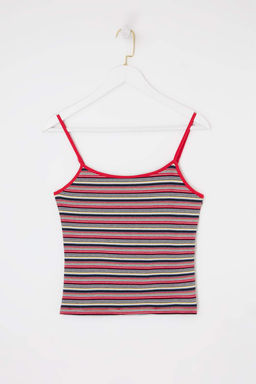 Wardrobe Essentials-Cok Renkli Cizgili Fitted/Vucuda Oturan Havuz Yaka Orme Atlet TWOSS26AL00047