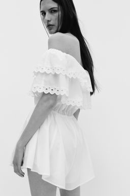 Mono corto off-the-shoulder con bordado ingl?s - H&m фото 5