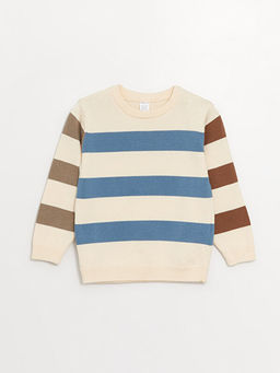 Bisiklet Yaka ?izgili Erkek Bebek Triko Kazak