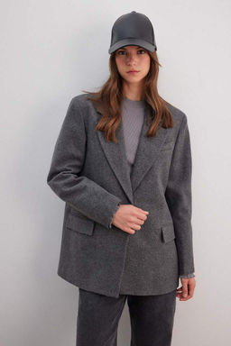 Фланелевая куртка-блейзер стандартного кроя с воротником - Defacto фото 2