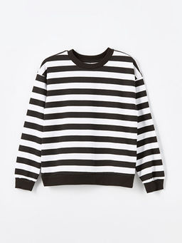 Bisiklet Yaka ?izgili Uzun Kollu K?z ?ocuk Sweatshirt