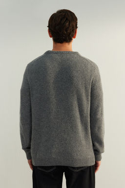 Koyu Gri Regular Fit Yunlu Bisiklet Yaka Basic Triko Kazak TMNAW24KZ00058