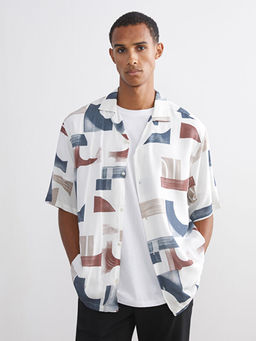 Resort Yaka K?sa Kollu Desenli Viskon Erkek G?mlek