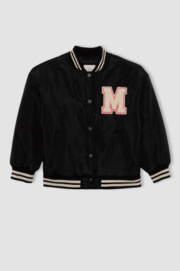 Водоотталкивающее пальто-бомбер с воротником-стойкой и вышивкой для девочек - Defacto фото 10