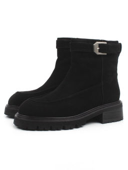 01-A51-4B BLACK Ботинки демисезонные женские (натуральная замша, байка)