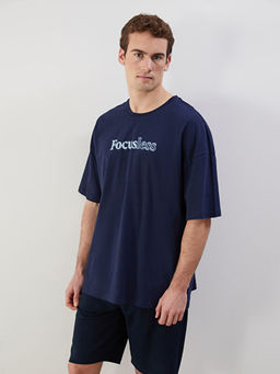 Bisiklet Yaka K?sa Kollu Bask?l? Penye Erkek Ti??rt