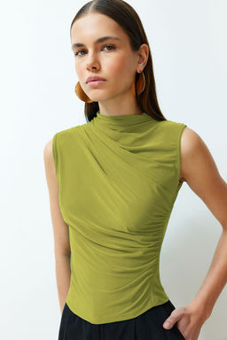 Trendyolmilla Indigo S?f?r Kol Buzgulu Vucuda Oturan Esnek Orme Bluz TWOSS24BZ00486  фото 11