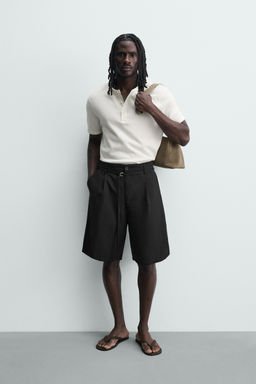 BERMUDA RELAXED FIT PLIEGUES CINTUR?N / Verde gris