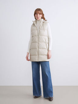 Kap??onlu D?z Deri G?r?n?ml? Kad?n ?i?me Yelek