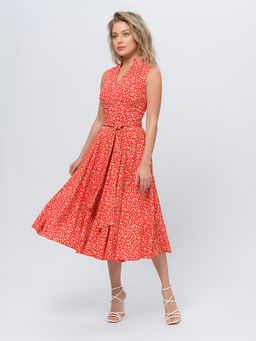 Платье красного цвета длины миди с принтом без рукавов - 1001dress фото 2