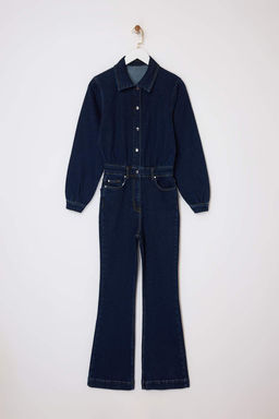 Koyu Mavi Uzun Kollu Genis Paca Comfort Denim Tulum TWOSS26TU00002