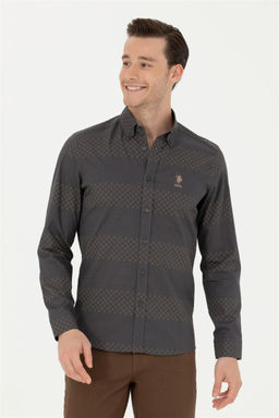 Мужская рубашка антрацитового цвета с длинным рукавом Неожиданная скидка в корзине