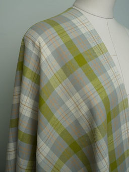 Фуле Клетка цв.светло-серый/яркая оливка, ш.1.45м, хлопок-100%, 150гр/м.кв - Купава фото 2