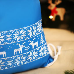 Мешок для подарков с новогодним узором, на шнурке, размер 35×1×42 см, синий