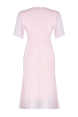 Pudra Etegi Volanl? A Kesim Sifon Midi Astarl? Dokuma Elbise TWOSS22EL00733