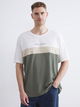 Bisiklet Yaka Renk Bloklu Penye Erkek Ti??rt