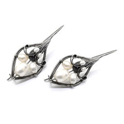 Серьги с жемчугом "Тройка" 16*30мм. Радуга камня