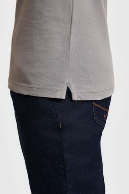 Erkek Slim Fit Polo Yaka Gri Basic Ti__rt