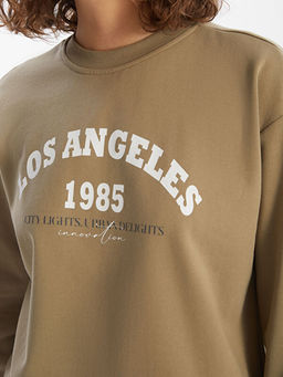 Bisiklet Yaka Los Angeles Bask?l? Oversize Kad?n Sweatshirt