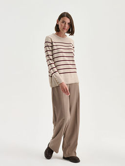 Bisiklet Yaka ?izgili Kad?n Triko Kazak