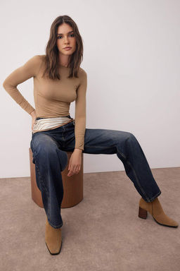 Koyu Mavi Normal Bel Genis Paca Wide Leg Jeans TWOAW26JE00076