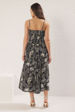 TRENDYOLMILLA Sar? Tropikal Etegi Belden Ac?lan Gipeli Midi Dokuma Elbise TWOSS25EL00579 фото 8