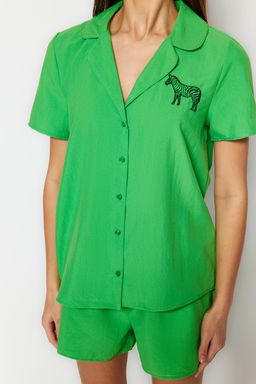 Trendyolmilla Ind?go Nak?sl? Sortlu Dokuma Pijama Tak?m? THMSS23PT00079 фото 14