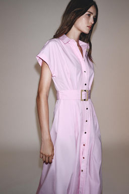 BELTED POPLIN MIDI DRESS - Zara фото 2