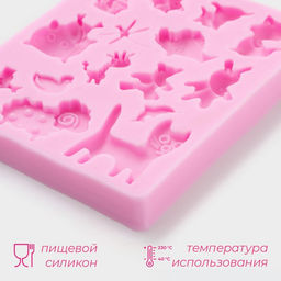Молд для заливки Доляна «Зверята», 15 ячеек, 9.5×7.5×1 см, силикон, розовый