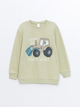 Bisiklet Yaka Uzun Kollu Bask?l? Erkek Bebek Sweatshirt 2li