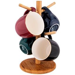 НАБОР ИЗ 4 КРУЖЕК НА ДЕРЕВЯННОЙ ПОДСТАВКЕ LEFARD BREAK TIME 310 МЛ МИКС