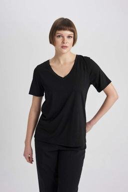 Футболка стандартного кроя с V-образным вырезом и короткими рукавами - Defacto фото 4