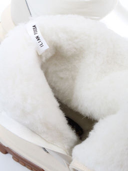 02-WA010-3M LT. BEIGE Сапоги "Дутики" зимние женские (натуральная кожа, курточная ткань, 100% шерсть)