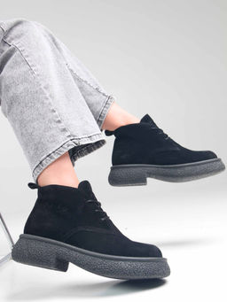 Ботинки 308.агатаbl. чёрный замша/Байка