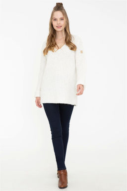 Женский кремовый свитер с v-образным вырезом Неожиданная скидка в корзине - U.s. polo assn фото 5