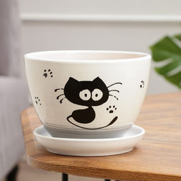 Горшок для цветов «Кот», 1.65 л, d=17 см, h=13 см, керамика, с поддоном, белый