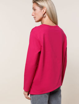 Джемпер Vilatte из футера асимметричный viva magenta  фото 10