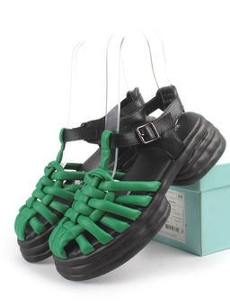 08-PEAG48-2 BLACK/GREEN Босоножки женские (натуральная кожа)