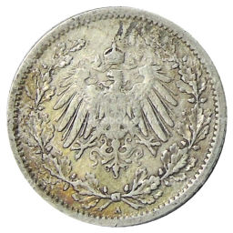 Монета 1/2 марки 1906 года A Германия
