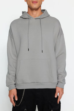 TRENDYOL MAN Premium Gri Oversize/Genis Kesim Ici Polar/S?cak Tutan Kapusonlu Sweatshirt TMNAW24SW00186 - Trendyolmilla фото 11