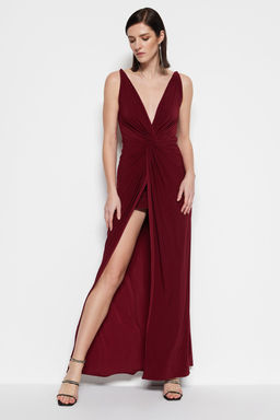 TRENDYOLMILLA Mor Astarl? Orme Uzun S?k Abiye Elbise TPRSS19UT0099  фото 3