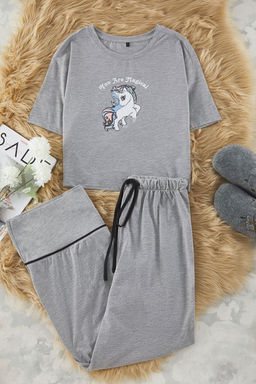 Trendyolmilla Siyah Pamuklu Eglence Bask?l? Biye Detayl? Orme Pijama Tak?m? THMSS21PT0953 фото 13