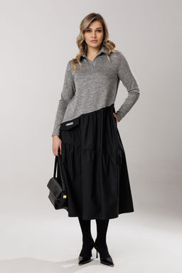 Платье Lars Style 1204 серый меланж, черный