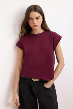 Ekru Duz Relaxed Bisiklet Yaka Dusuk Kol K?sa %100 Pamuk Orme T-Shirt TWOSS26TS00253 - Trendyolmilla фото 5