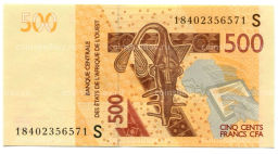 500 франков 2012 (2018) года Западная Африка  Литера S (Гвинея-Бисау)