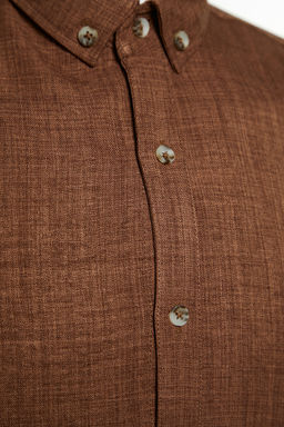 Kahverengi Slim Fit Keten Gorunumlu Gomlek TMNAW24GO00093 - Trendyolmilla фото 7