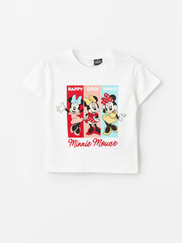 Bisiklet Yaka K?sa Kollu Minnie Mouse Bask?l? K?z Bebek Ti??rt