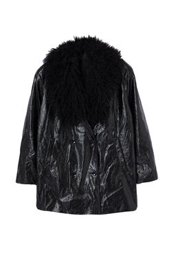 Siyah Oversize Kal?p Yakas? Kurk Detayl? Suni Deri Ceket Mont TWOAW25MO00029 - Trendyolmilla фото 6